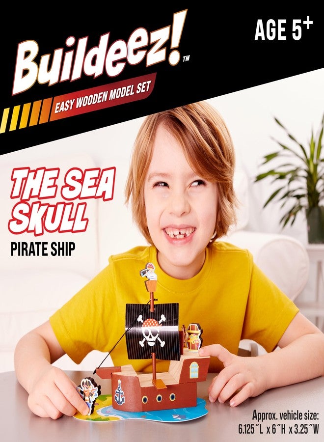 Creativity for Kids Buildeez! Easy Wooden Model Set: Pirate Ship, Sea Skull - DIY Arts & Crafts Kit, STEM Toys and Gift for Kids, Boat Toys for Boys (Ages 5+) - Image 2